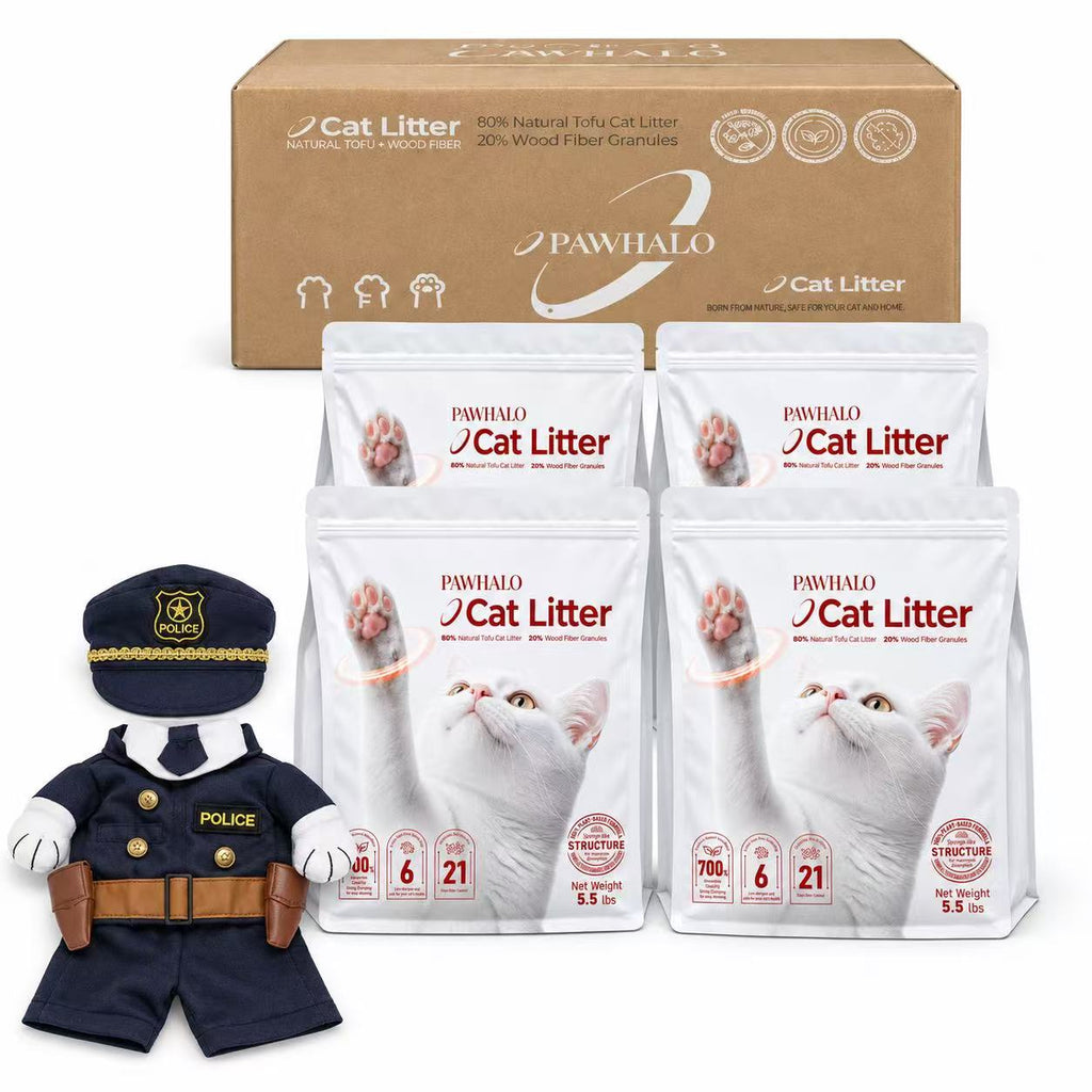 PawHalo Halloween Tofu Cat Litter Bundle — 4 × 5.5 lb + Pet Costume + Free Cat Scratcher